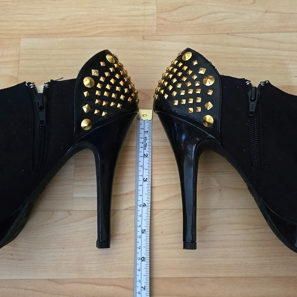 BONGO Black Suede/Gold Beaded High Heel Platform Booties Back Zipper Size 9 - Picture 5 of 11